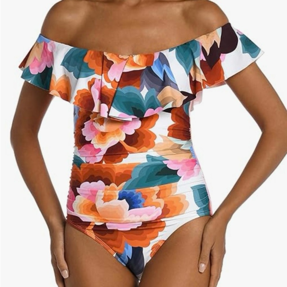 La Blanca Floral 1 Piece Swimsuit-Purple and Multicolor Ware off shoulders! - Picture 12 of 14
